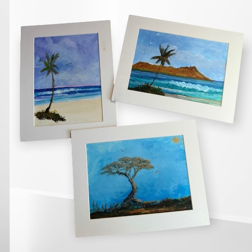 Hawaiian Tropical Watercolor Art Print Nature Coastal Set Of 3 Landscape